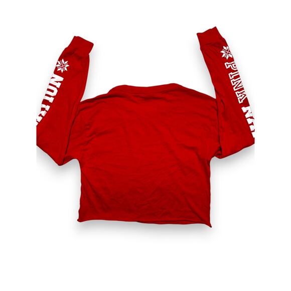 PINK Victoria Secret Red Festive Graphic Long Sleeve Crop Top Size XS - Picture 9 of 9